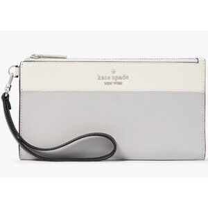 S Kate Spade Madison Double Zip Wristlet KC507 Gray & White Leather Wallet $169